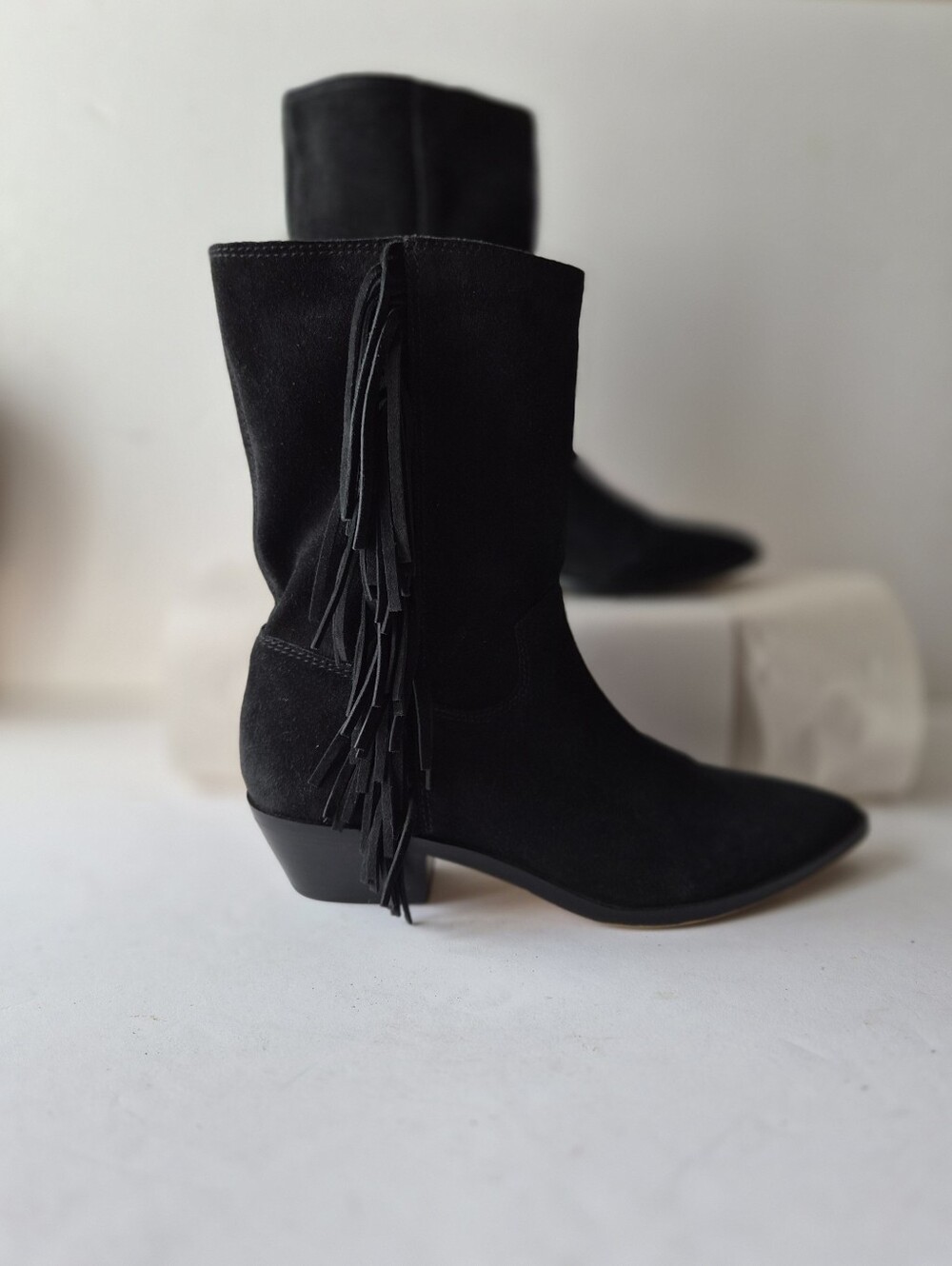 Rebecca Minkoff Black Krissa Suede Fringe Boho Western Boots Size 9.5M Festival